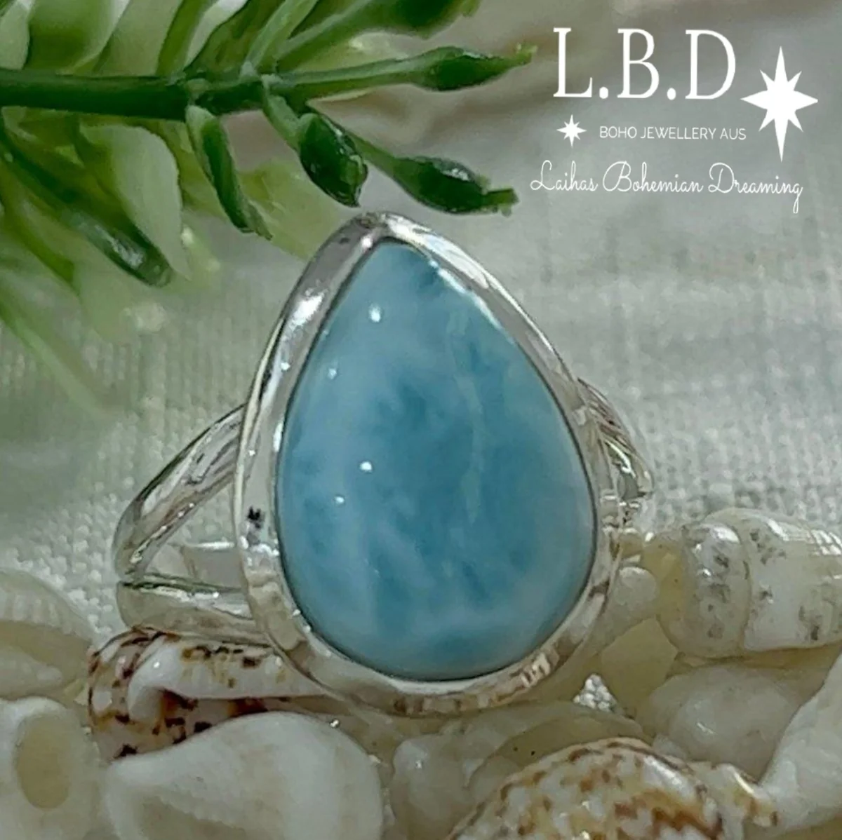 Laihas Handmade Raindrop Larimar Ring