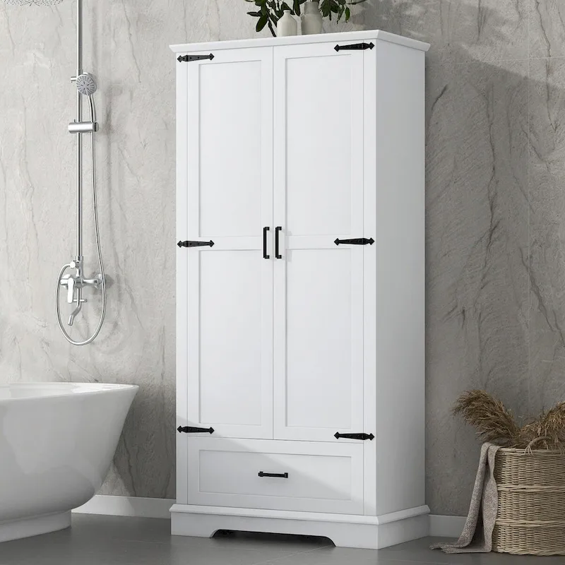 Tall Bathroom Storage Cabinet with Two Doors, One Drawer
