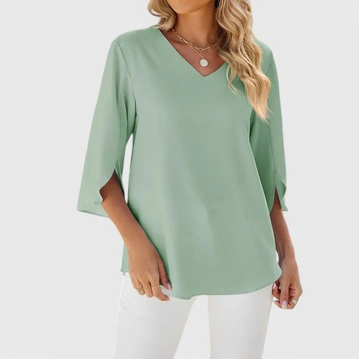 Women's Chiffon Blouse Ruffle V-Neck Half-Sleeve Style