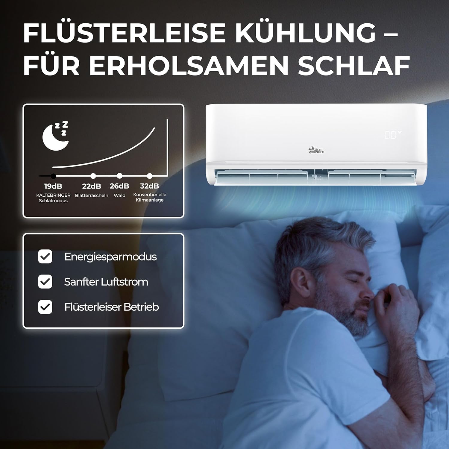 Kältebringer Split Klimaanlage - 9000 BTU (2,6 kW) - Klimagerät mit Heizfunktion, WiFi & App, bis 45qm, sehr leise - Set mit 5m Kupferleitung, Kältemittel R32, Montagematerial