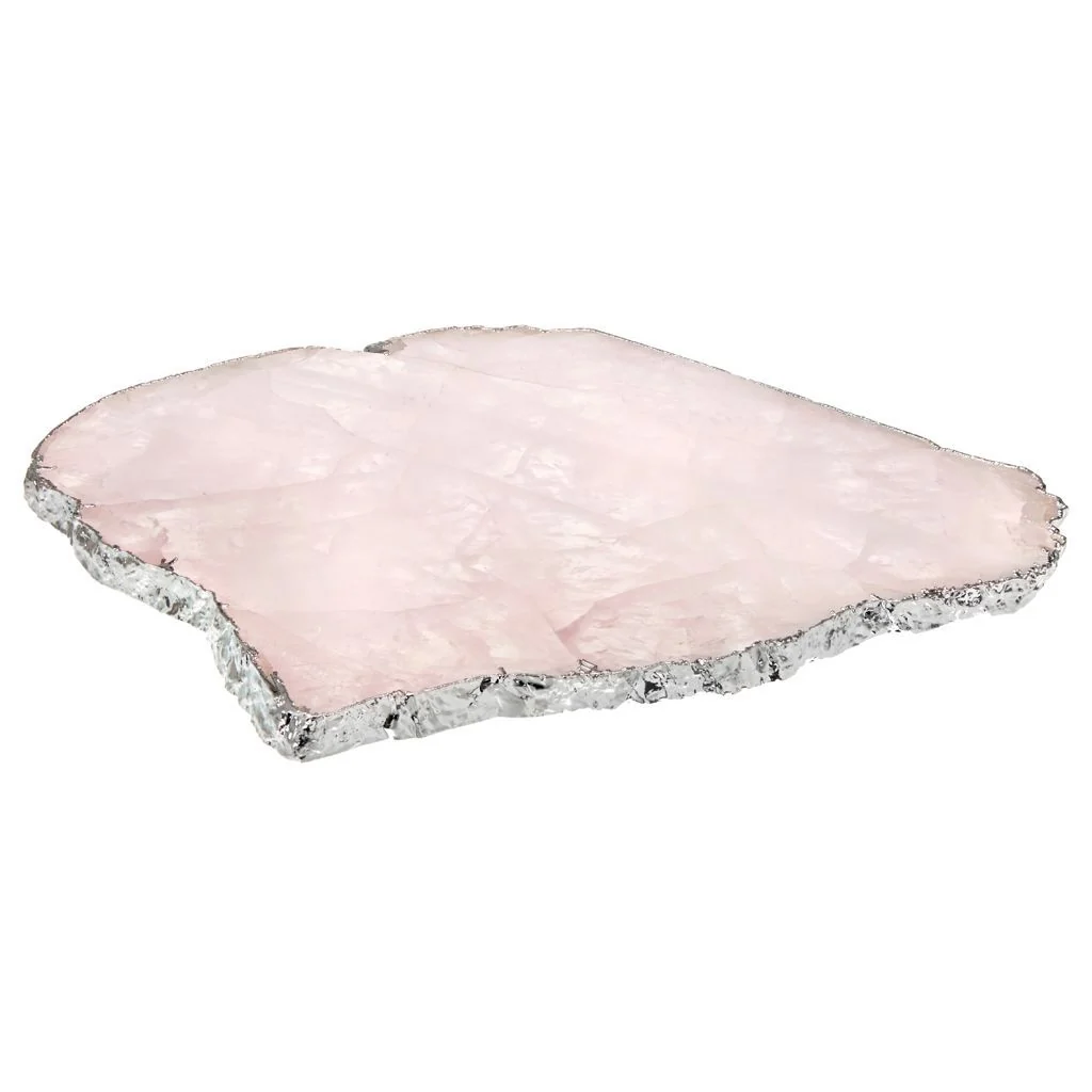 Kiva Rose Quartz Platter, Pure Silver- Large