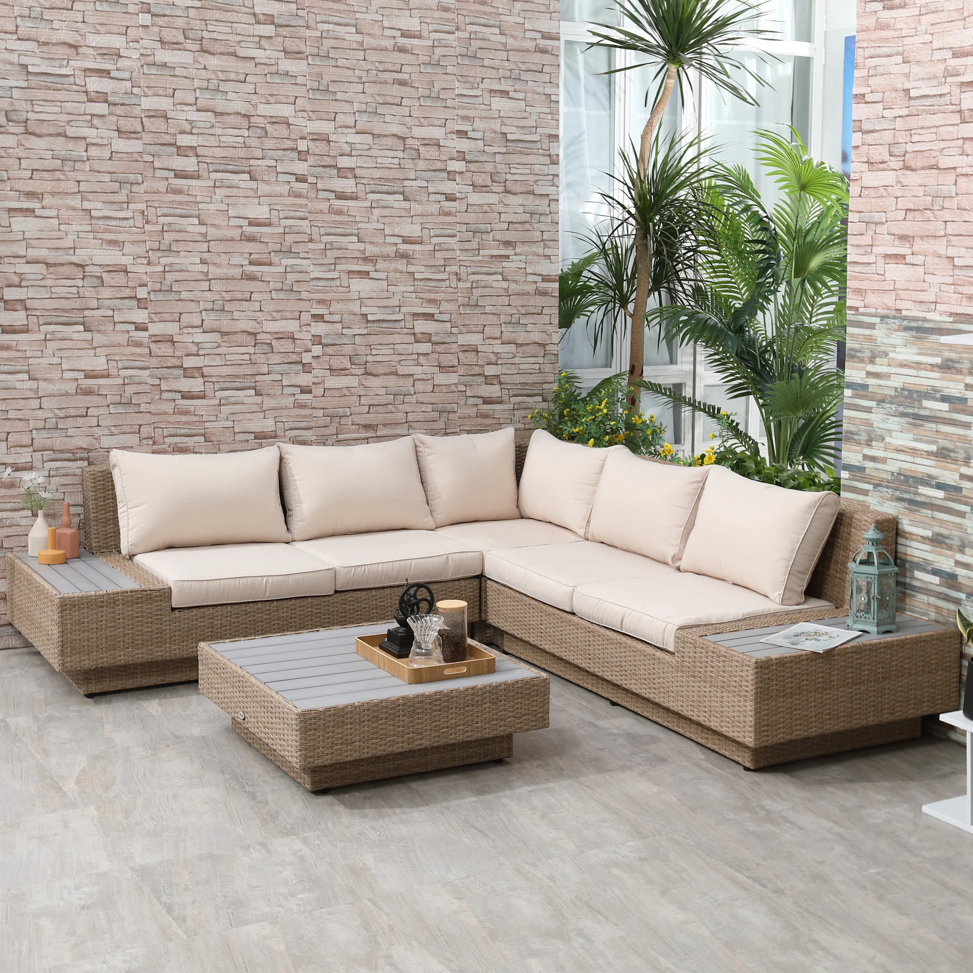 Outsunny Gartenmöbelset 4-teilig wetterfest mit Ablage Polyrattan
