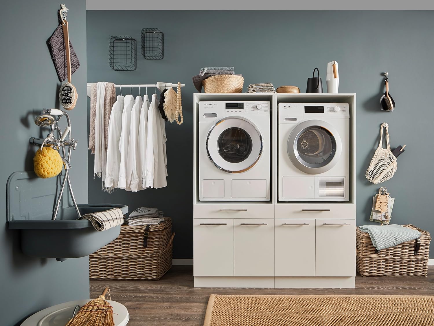 Laundreezy 2X - Armario para Lavadora, Color Blanco, Armario Sobrepuesto para Lavadora con certificación TÜV y Mucho Espacio de Almacenamiento, 135 x 162 x 67,5 cm (Ancho x Alto x Profundo)