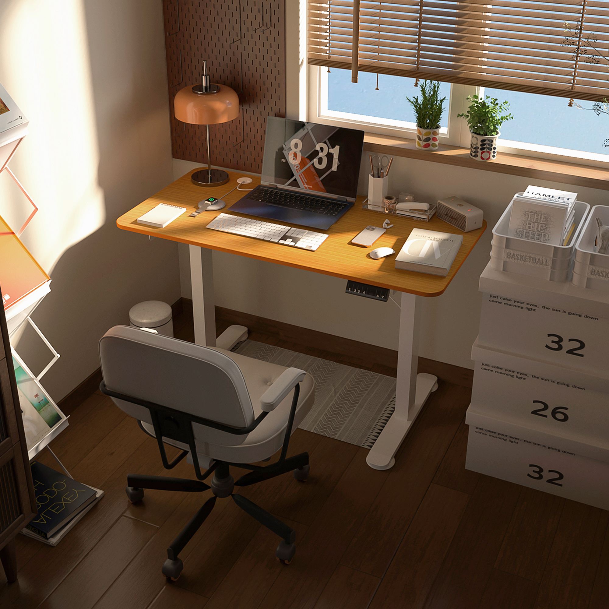 Vinsetto Zit-sta Bureau, in hoogte verstelbaar, 120x60x72-116cm, Natuur/Wit