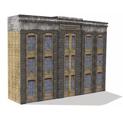 Background Extendable Building (tan/gray brick, 3 level)