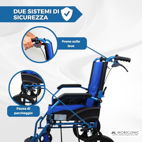 Mobiclinic, Sedia a rotelle da transito, Pirámide, Carrozzina pieghevole, Alluminio, Freno sulle maniglie, Per anziani, Poggiapiedi, Braccioli, Marchio ce, Leggera, Seduta 46 cm, Blu : Amazon.it: Salute e cura della persona