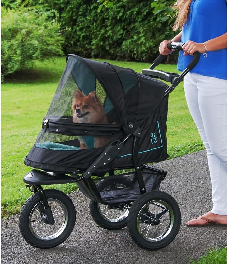 No-Zip NV Pet Stroller for Cats/Dogs Zipperless Entry Easy One-Hand Fold Gel-Filled Tires Plush Pad + Weather Cover Included 3 colors