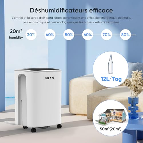 COLAZE Deumidificatore Casa Muffa 12L/24h, tipo compressore deumidificatore elettrico per cantina casa camera da letto bagno grande camera auto fino a 50m³ (~20 m²), digitale : Amazon.it: Casa e cucina