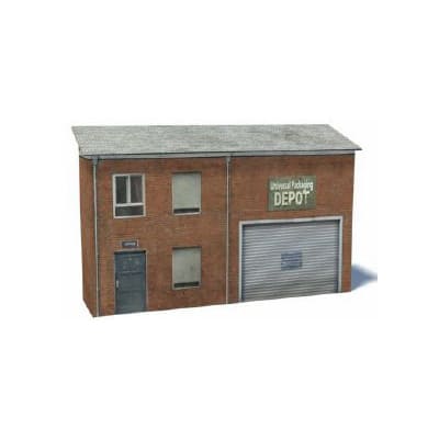 Background Rail Yard Building (brown brick, 3 windows, gray door, 2 level)