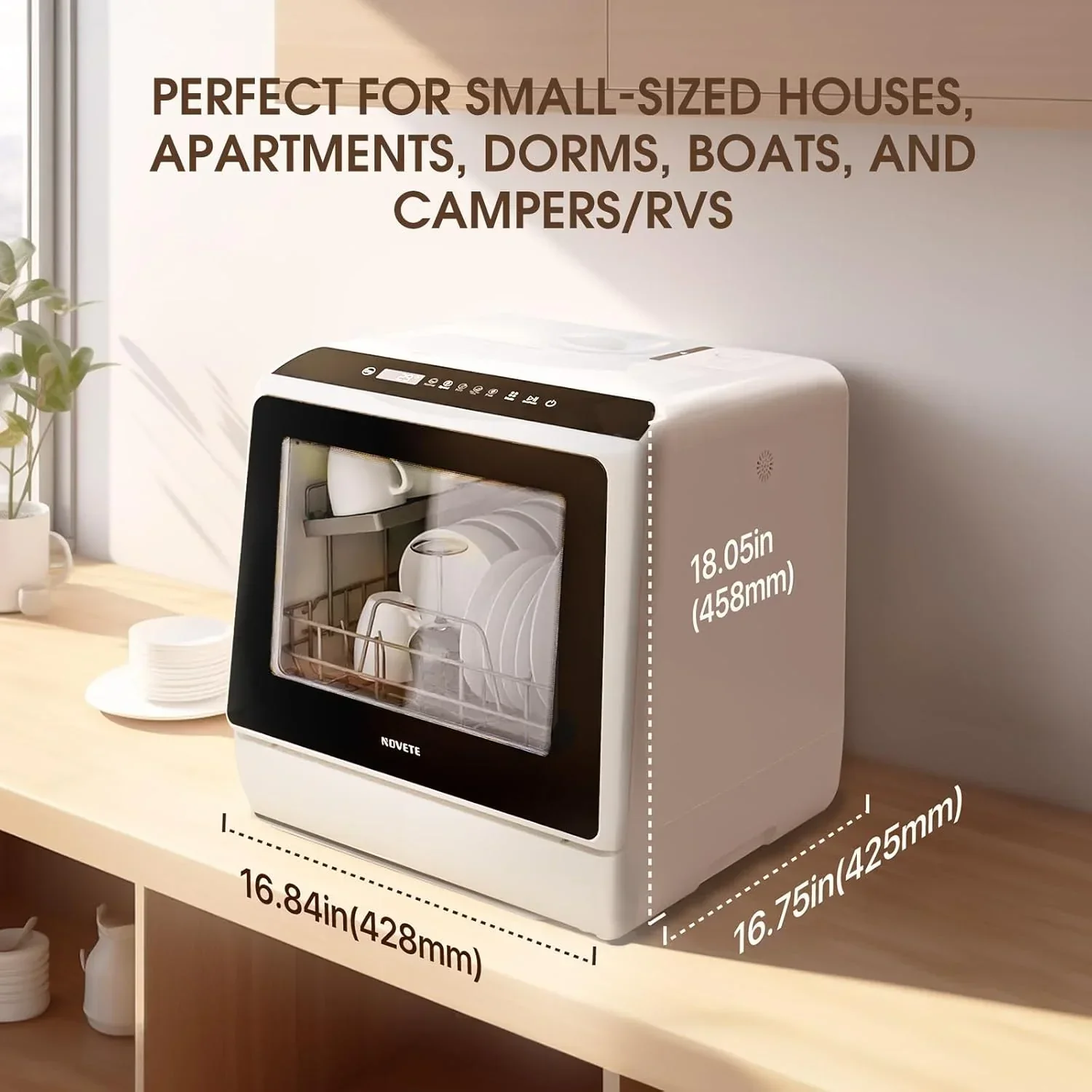 NOVETE portable tabletop dishwasher compact dishwasher with 5-liter built-in water tank