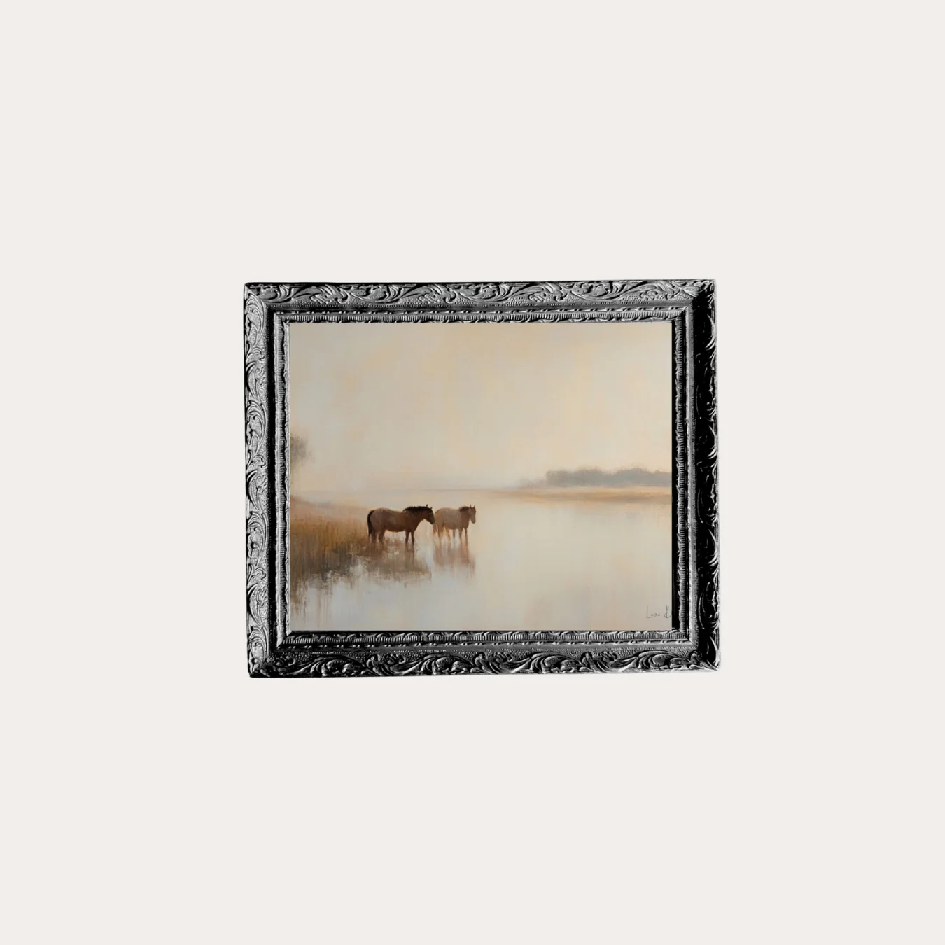 Horse By The River | French Black Mould Framed Art