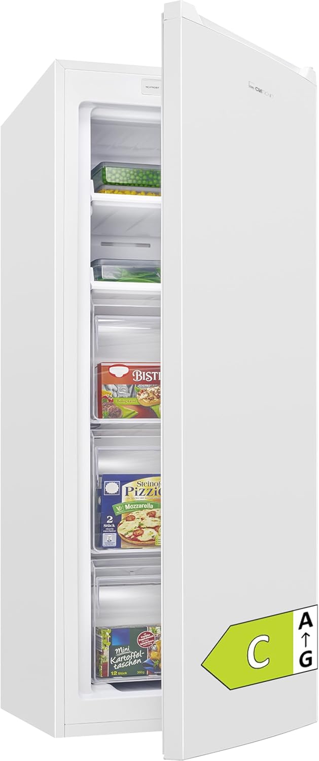 Clatronic® Gefrierschrank Nofrost | Energieklasse C | 143cm | Tiefkühlschrank | MultiAirflow | leise 39dB | bis zu -18°C | Türanschlag wechselbar | 161L Freezer | Gefrierschrank gross GS 200 weiß