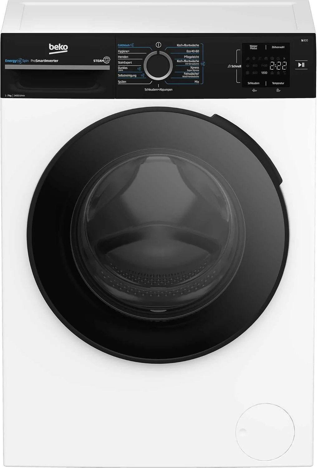 Beko WMC91464ST1 b300 Waschvollautomat, Waschmaschine, 9 kg, Bluetooth, ProSmart Inverter Motor, Dampffunktion, Pet Hair Removal, Watersafe+, Weiß