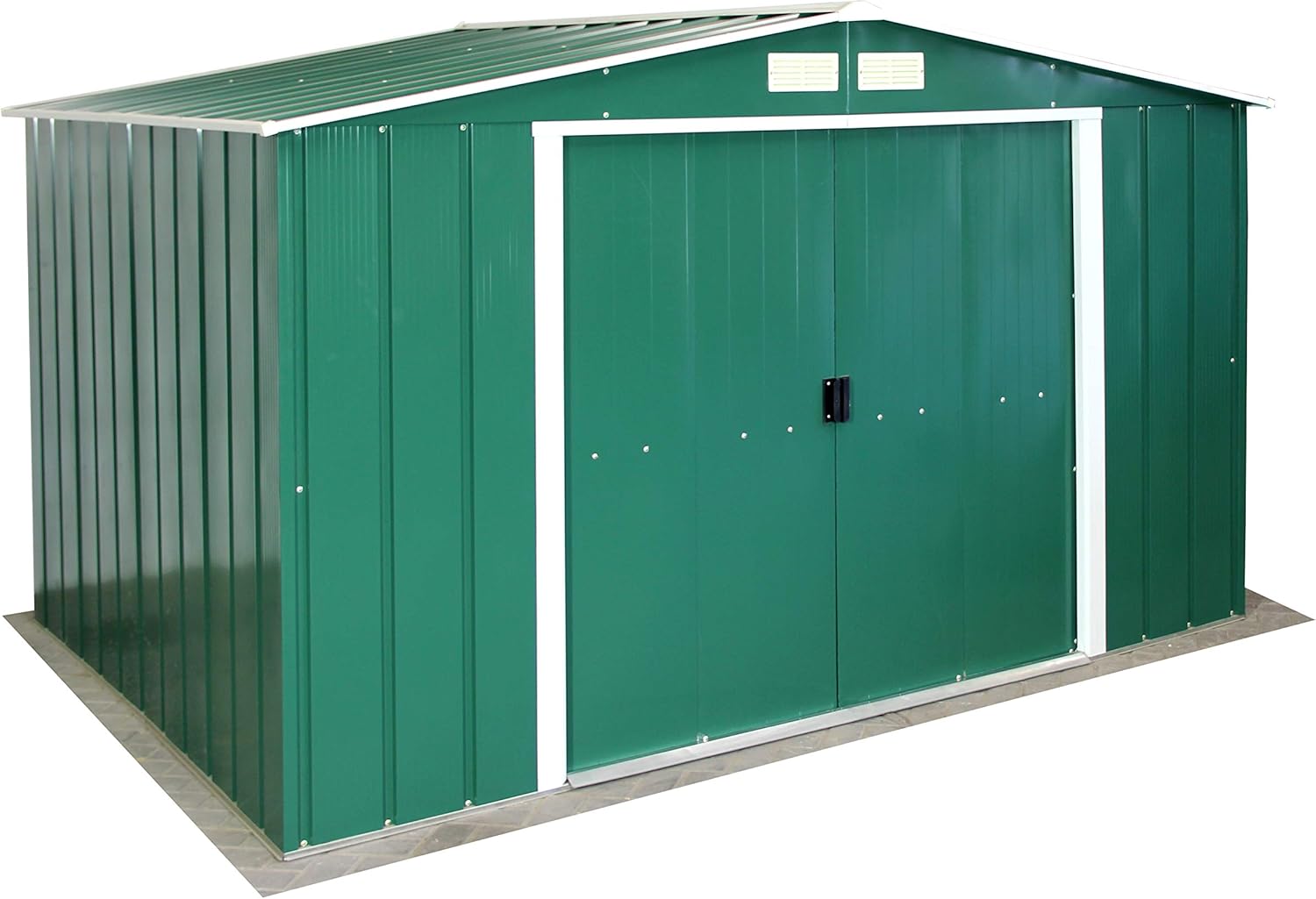Duramax ECO 10 x 8 (7.28 m²) Abri de Jardin en Métal Galvanisé à Chaud, Abri de Stockage d'Outils, Structure de Toit Renforcée, Abri en Métal Sans Entretien, Vert