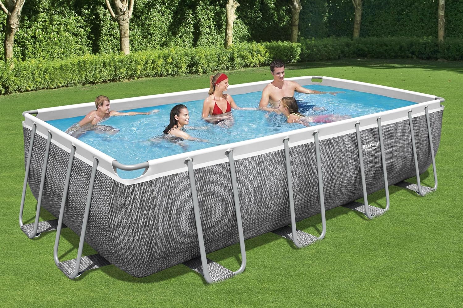 Bestway Piscine Power Steel™ rectangulaire 549 x 274 x 122 cm Motif rotin Gris, Effetto Rattan
