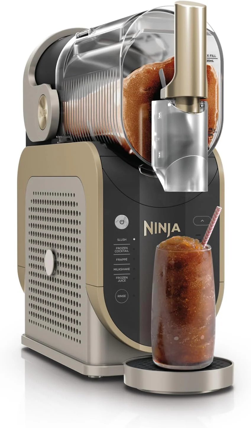 Ninja SLUSHi gép slush-hoz, jeges koktélokhoz, frappéhoz, turmixokhoz és fagyasztott gyümölcslevekhez, jég és előkészítés nélkül, WhisperChill technológia, 1,9 l kapacitás, Stone Gold, FS301EUSTGD