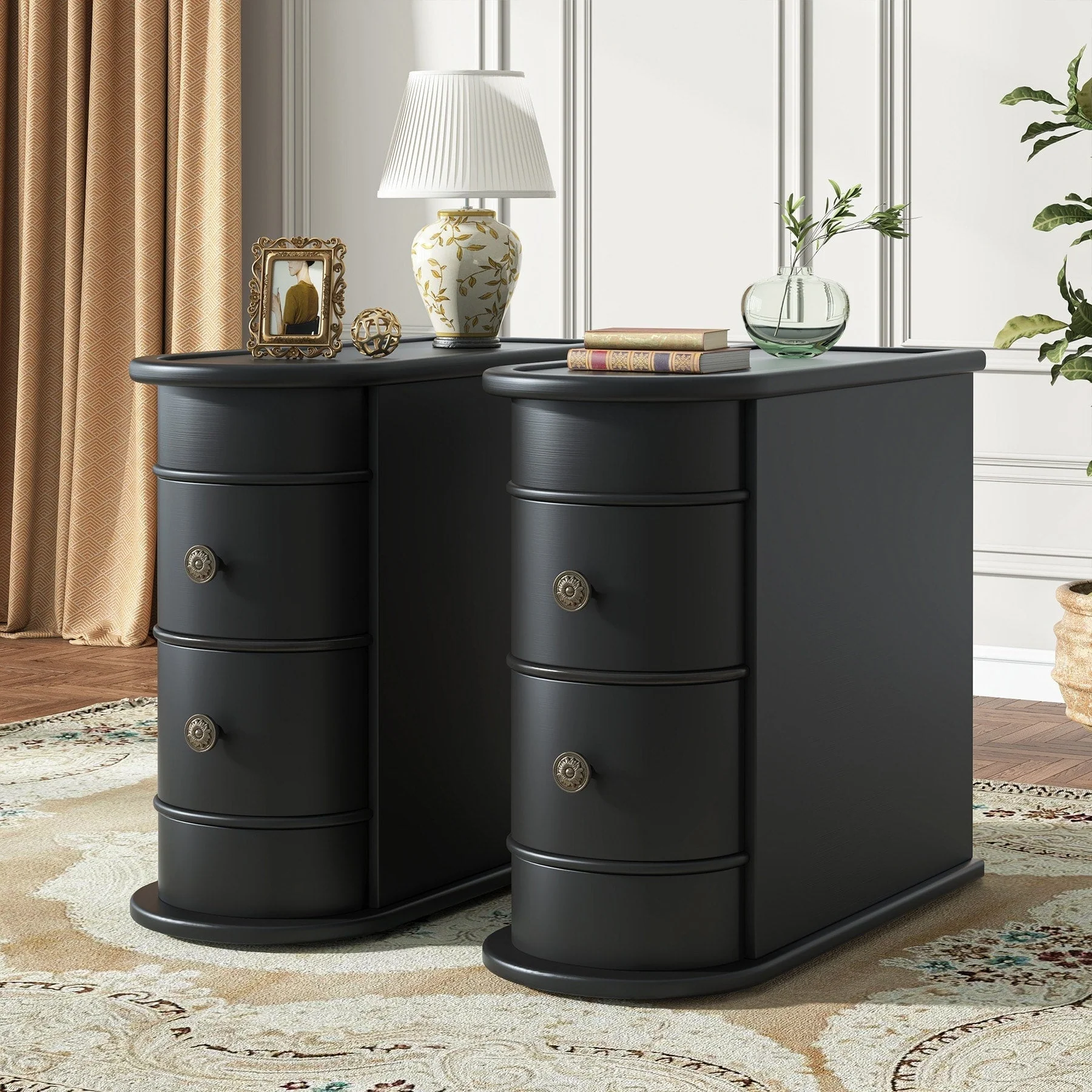 Solid Wood Chairside End Table, Two-Drawer Narrow Side Table Slim
