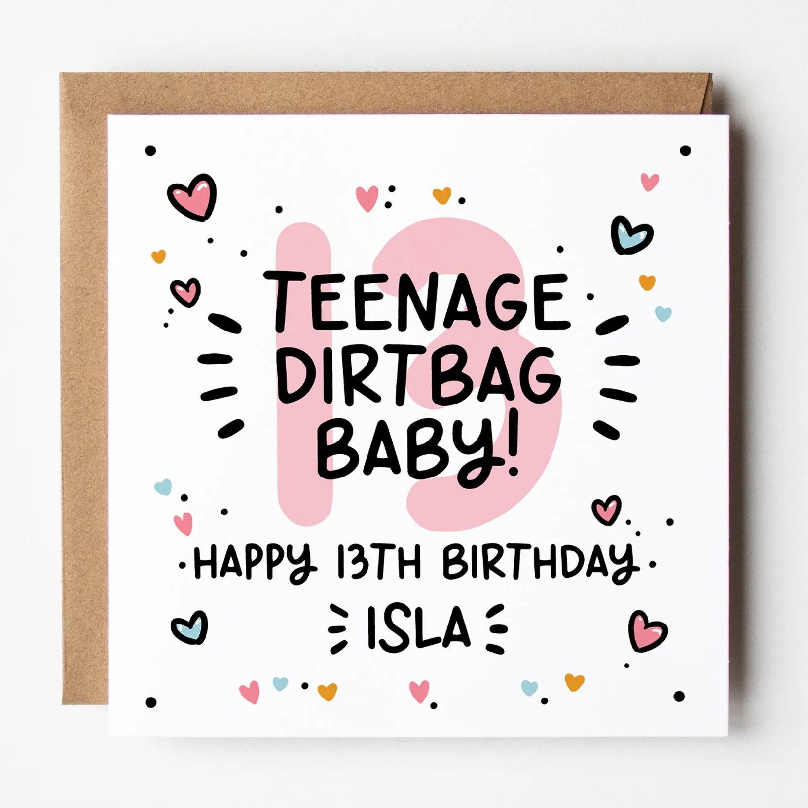 13th Birthday Card a?�� Personalised Teenage Dirtbag 13th Birthday Card For Girls a?�� 13 Today Teenagers Birthday Card a?�� Teenage Girl