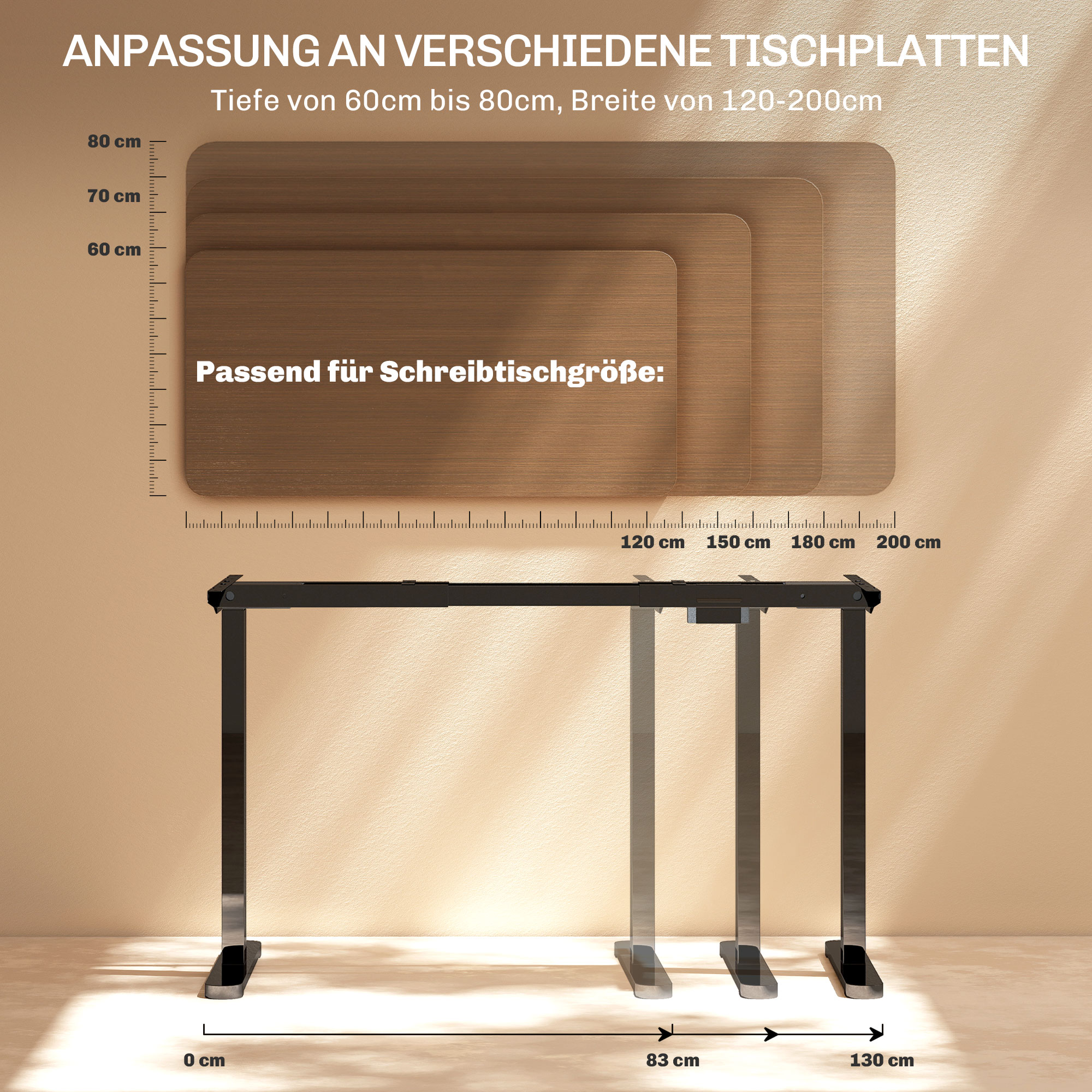 HOMCOM Elektrisch Verstelbaar Bureaubladframe, In Hoogte Aanpasbaar met Geheugenfunctie, Staal, Zwart
