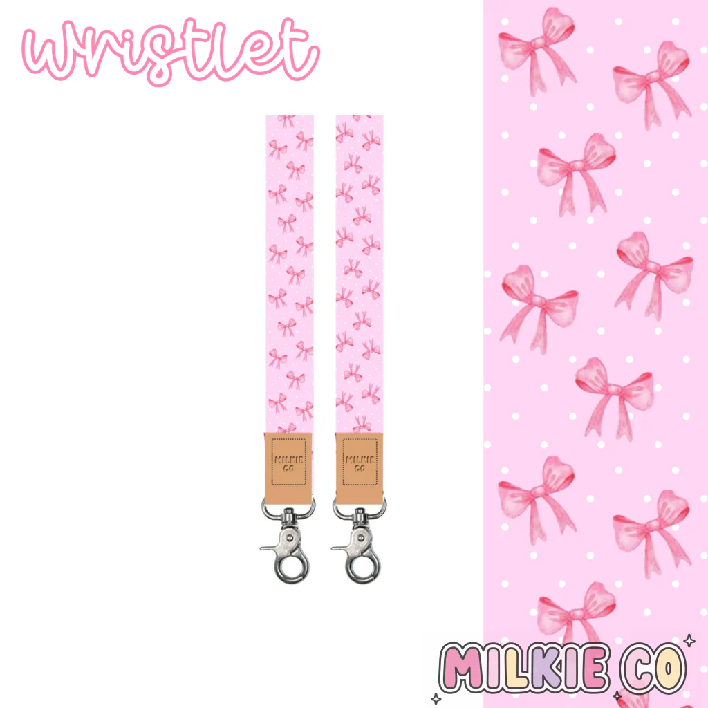 Pink Bow Fabric Wristlet