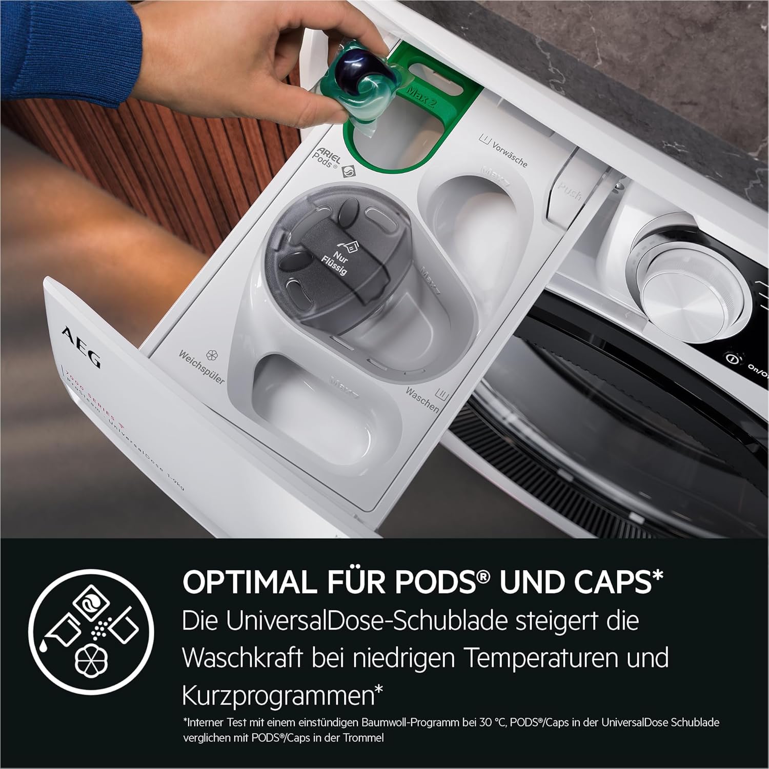 AEG Waschmaschine, Serie 7000 ProSteam: Auffrischfunktion mit Dampf statt Waschen, 10 kg, Leise, Mengenautomatik, A-40%, Energieeffizient, Wasserstopp, 1600 U/min, LR7EW75400
