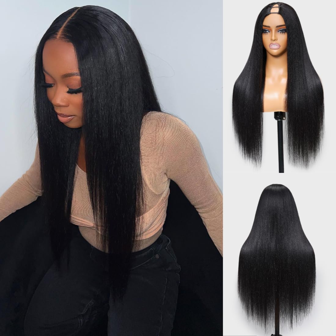 $120 Off Upgraded Durable V Shape Glueless Yaki Straight Human Hair Wig Beginner Friendly Natural V Part Wig