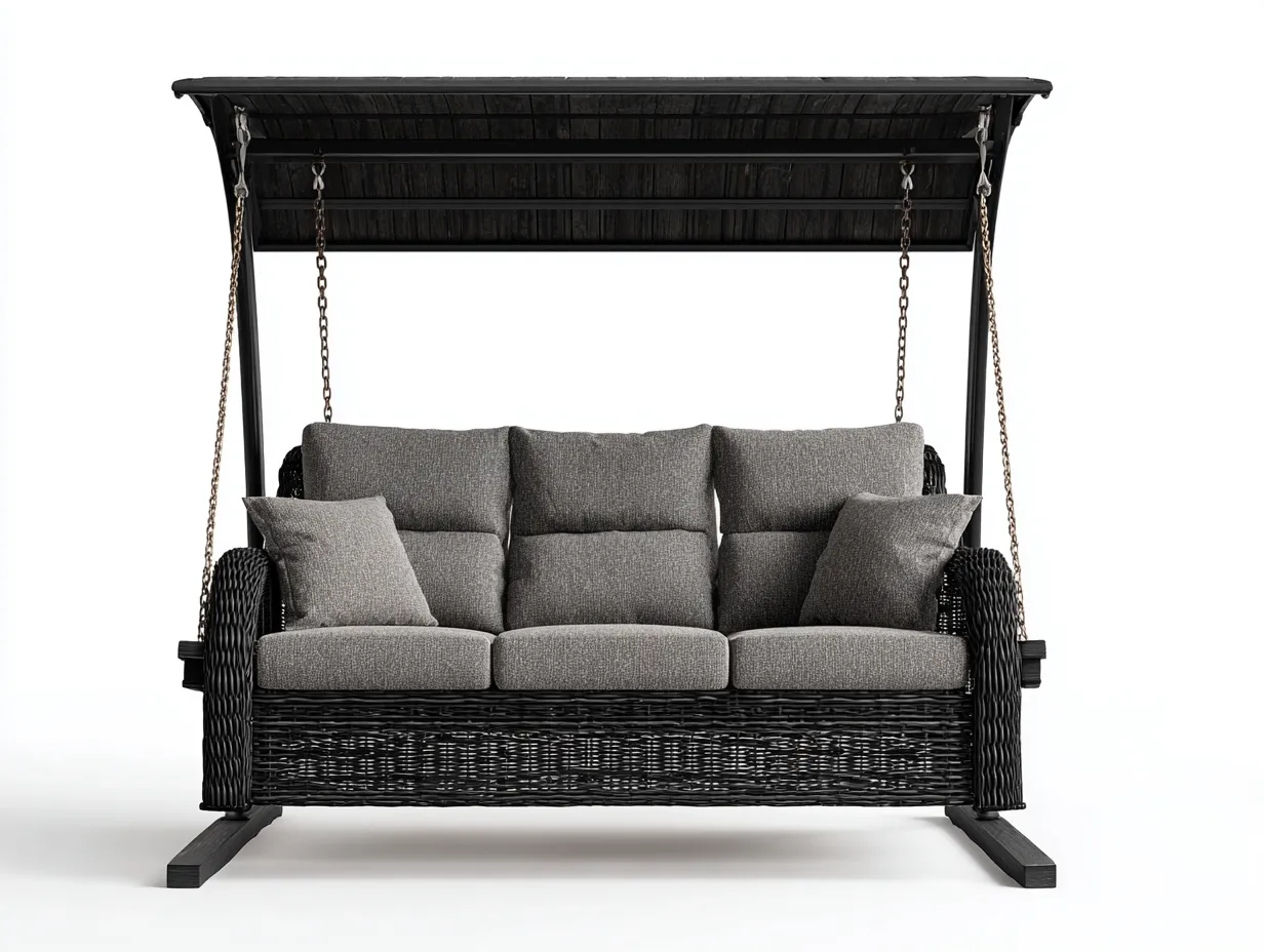 Dondolo da giardino - Rattan sintetico-Metallo - 200x120x180 cm - Nero-Grigio - Design moderno