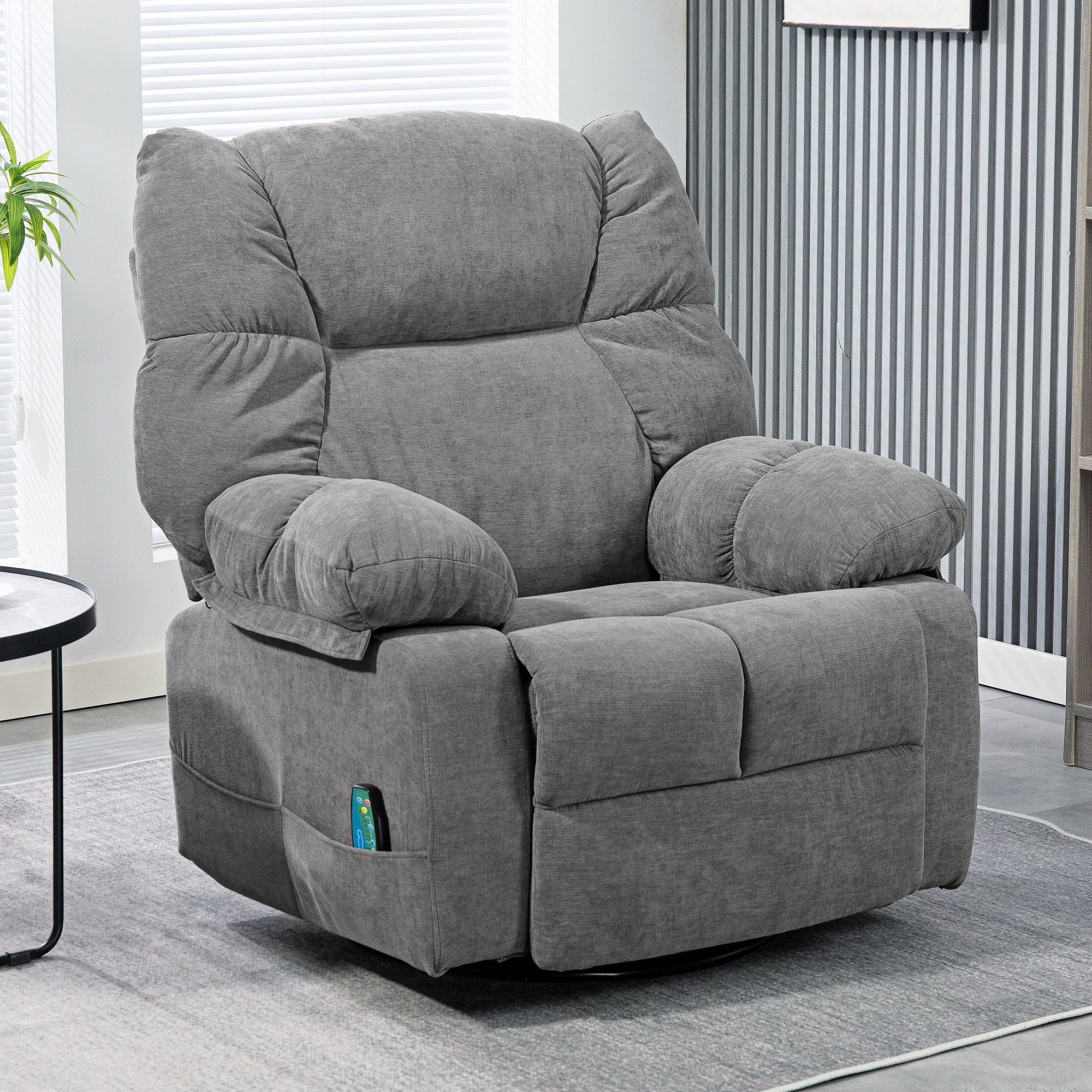 HOMCOM Relaxstoel met Massage- en Ligfunctie, Draaibare Massagestoel, 4 zijzakken en Afstandsbediening, Donkergrijs