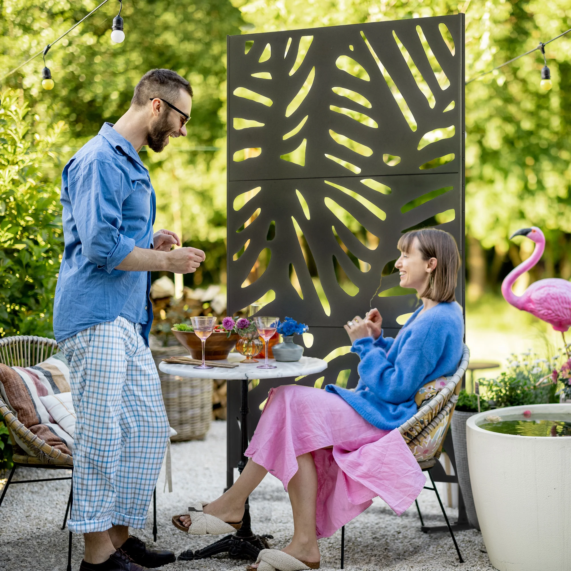 Outsunny Sichtschutzwand Sichtschutzgitter Sichtschutz voor buiten, 122 cm x 45 cm x 198 cm, Zwart