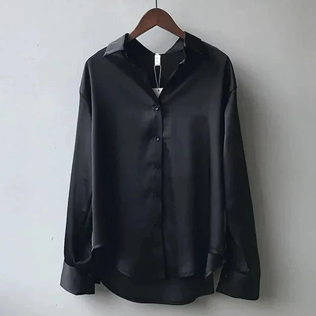 Women��s Satin Blouse Classic Button Down Elegant Design