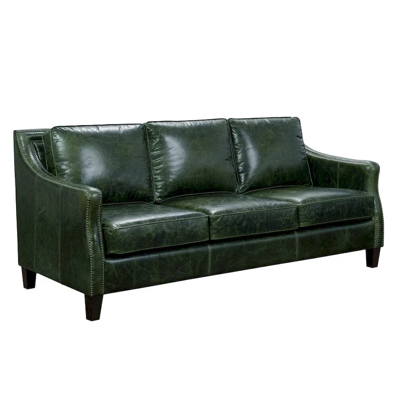 Essex Distressed Green Top Grain Leather Sofa and Two Chairs Set