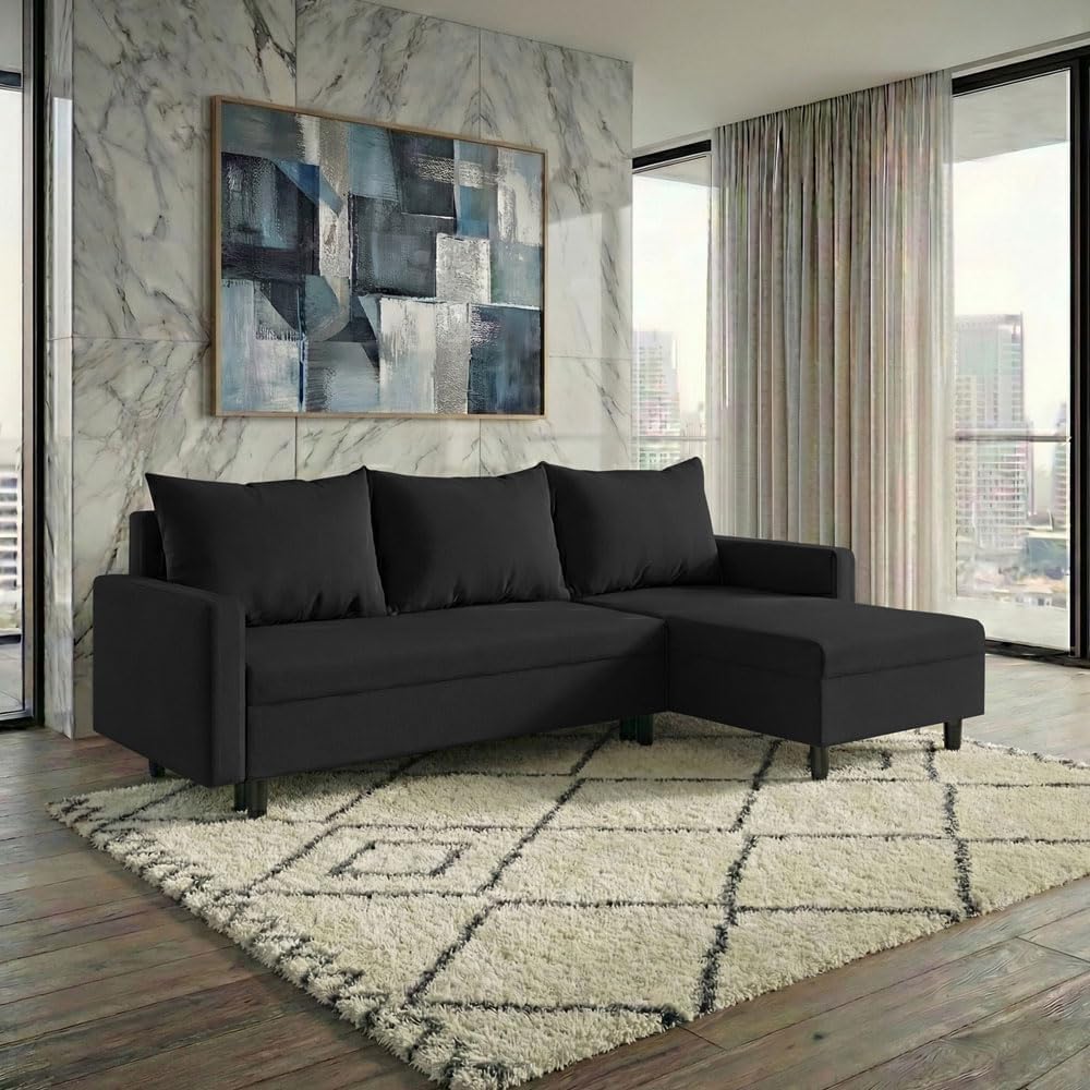 Oslo Ecksofa mit Schlaffunktion und Bettkasten, L-Form Sofa 215 cm kompakt und modern, universell Links oder rechts montierbar, hochwertige Couch, perfekt für Wohnzimmer (Graphit)