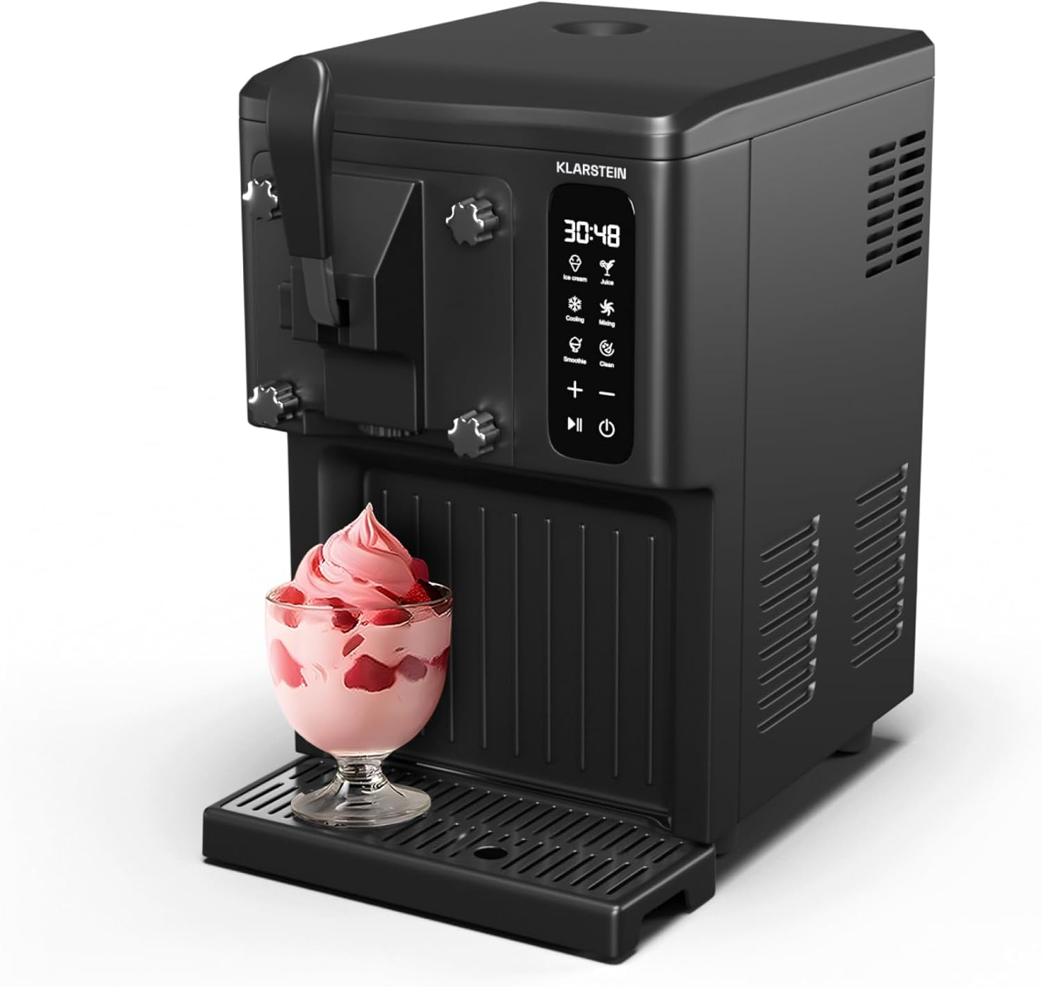 KLARSTEIN SweetSwirl - Gelatiera 3 in 1, Macchina per Gelato, Frullati & Smoothie, Erogatore, Serbatoio: 1,5L, Display Touch, modalità Keep Cool, Pulizia Automatica, Nero