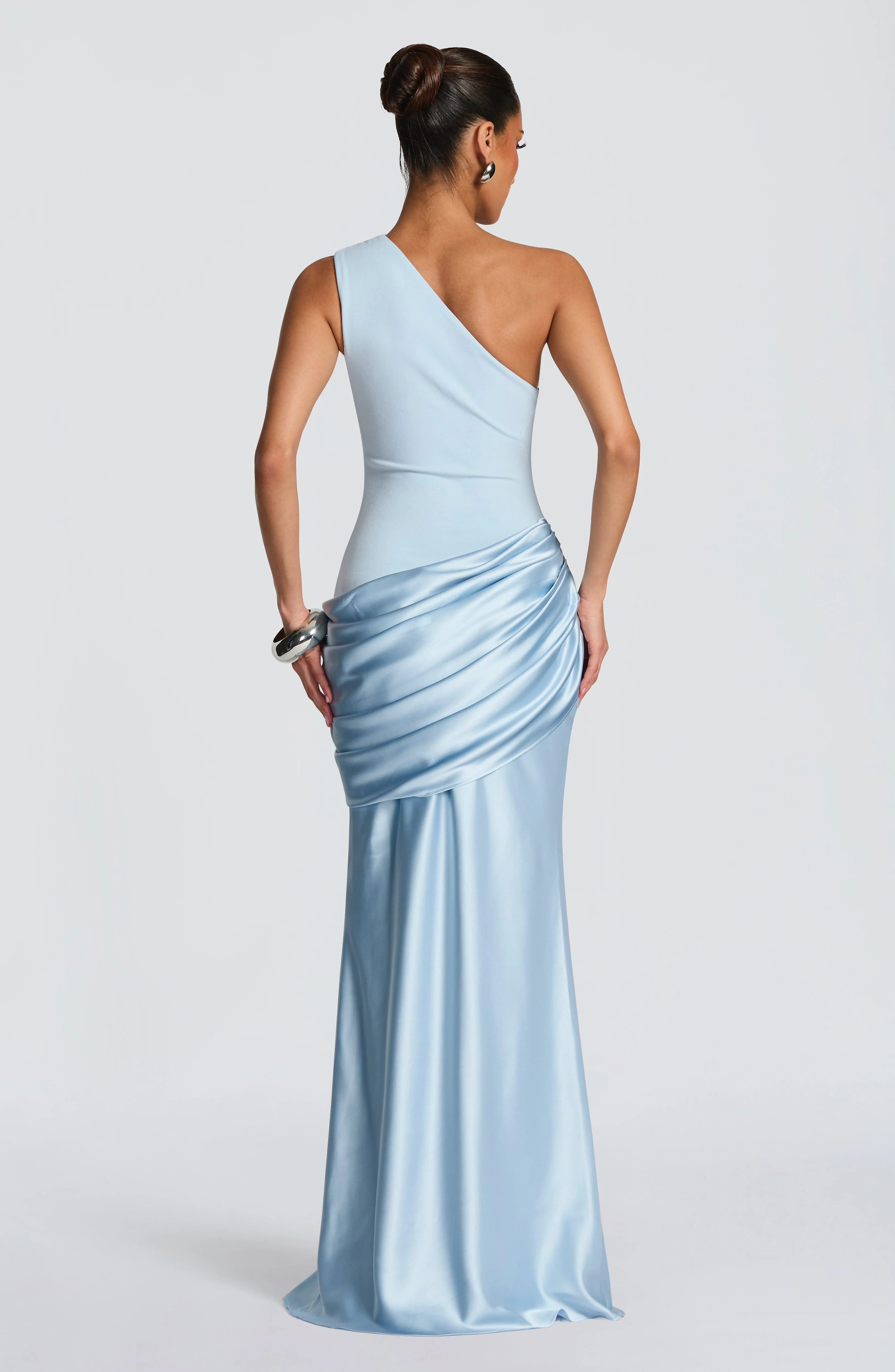 Women��s One Shoulder Satin Maxi Dress Elegant Ruched Design