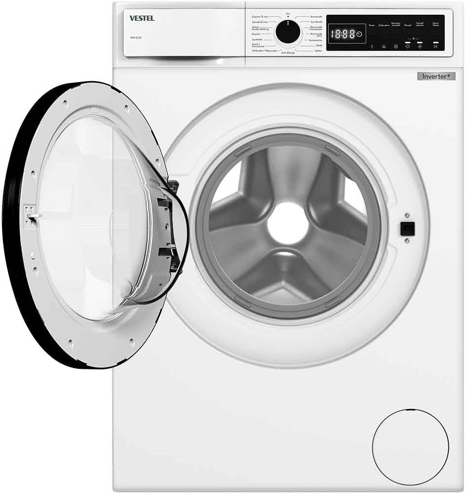 VESTEL WMI 86341 Waschmaschine 8 kg Frontlader – 1400 U/min, Energieeffizienzklasse A, Inverter-Motor, Dampffunktion, AquaStop, leise, freistehend, weiß