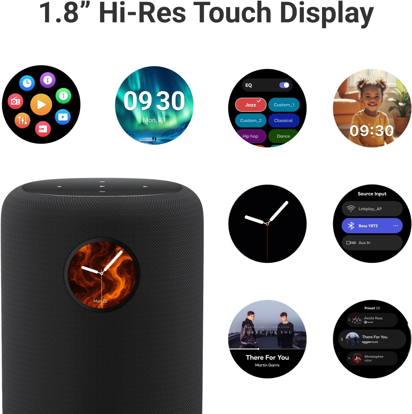 WiiM Sound Smart Speaker with 1.8″ Touch Display, Hi‑Res 24‑bit/192 kHz, AI RoomFit™ Room Correction, 100W Peak, Wi‑Fi 6E/Bluetooth 5.3, Multi‑Room & Stereo Pairing, Remote Included, Black