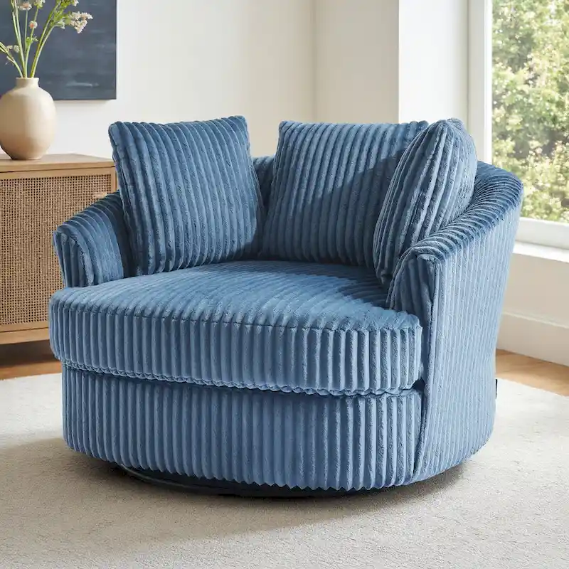 DREAMSIDEA Recessed Arm Slipcovered Swivel Barrel Chair