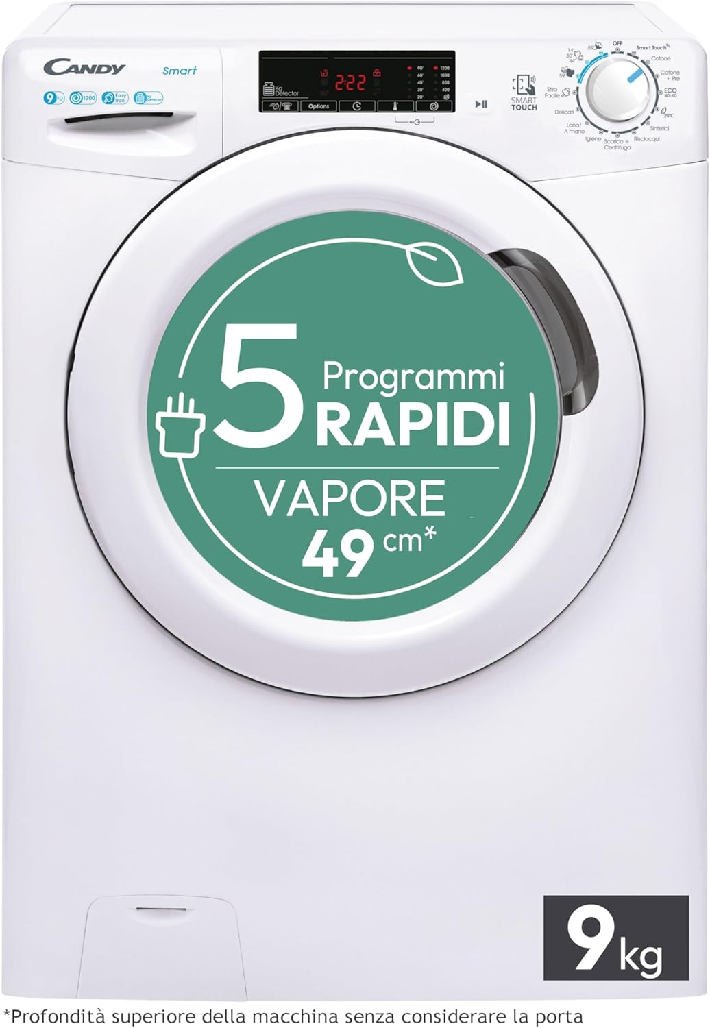 Candy Smart Lavatrice 8kg, carica frontale, Classe B, 1200 giri, 16 Programmi, Cicli Rapidi, Partenza Ritardata, Connessa NFC, Trattamento a Vapore, 85 x 60 x 53 cm, Bianco – CSS128TW4-11