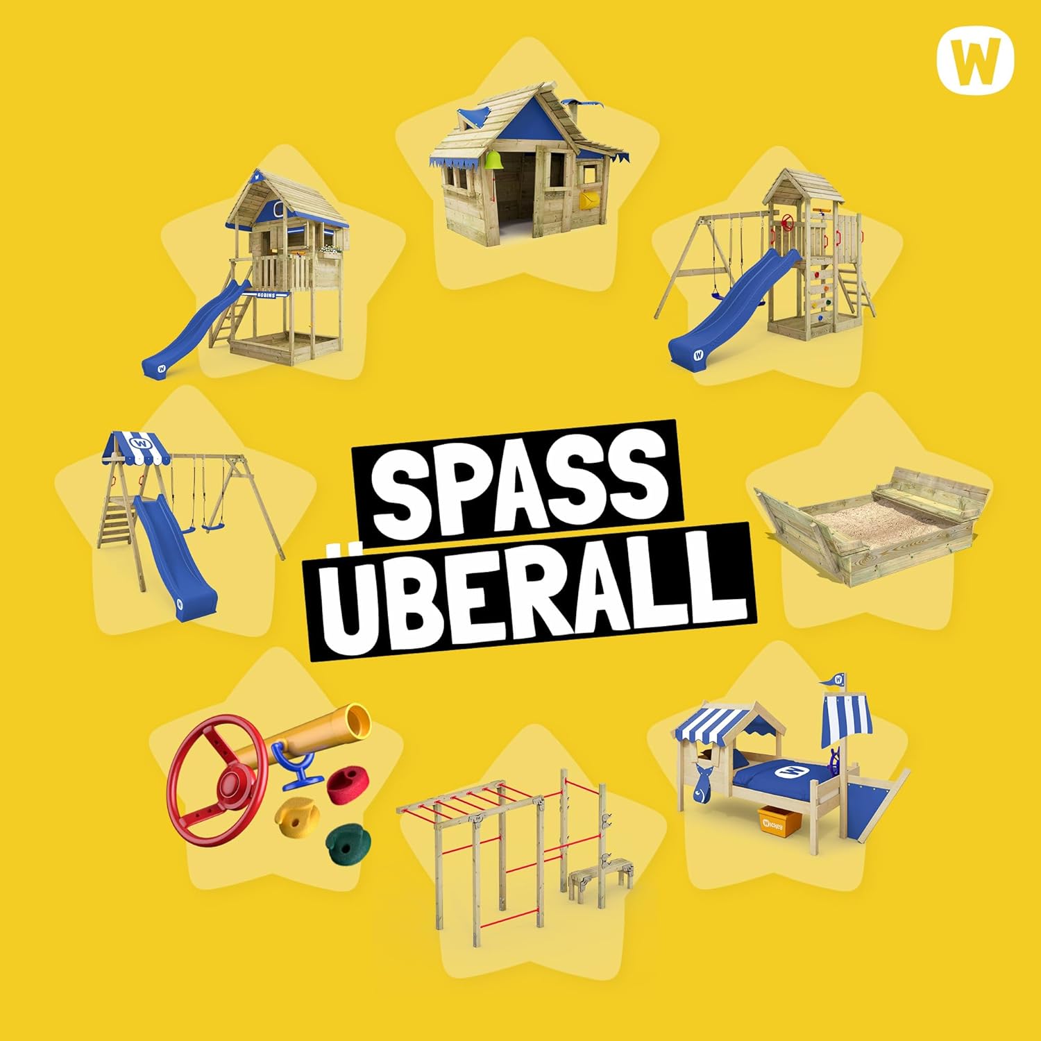 WICKEY Spielturm Klettergerüst SeaFlyer mit Schaukel & roter Rutsche, Outdoor Kinder Kletterturm mit Sandkasten, Leiter & Spiel-Zubehör für den Garten