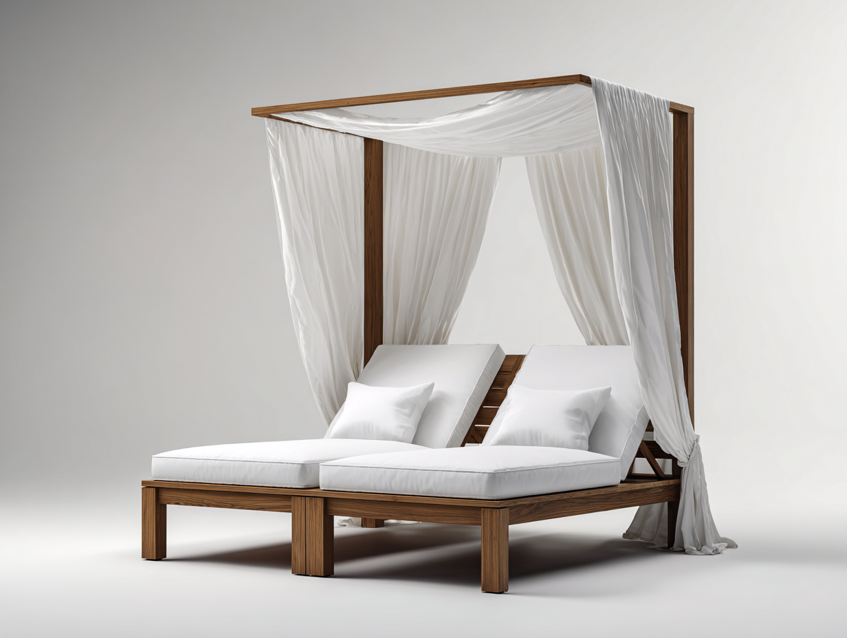 Lettino prendisole da giardino in legno con struttura a baldacchino 200x140x210 cm - bianco-marrone - design elegante e regolabile