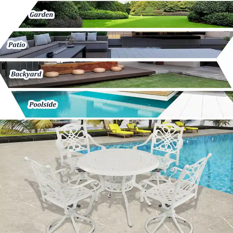 5-Piece Cast Aluminum Patio Dining Set with 4 Swivel Chair