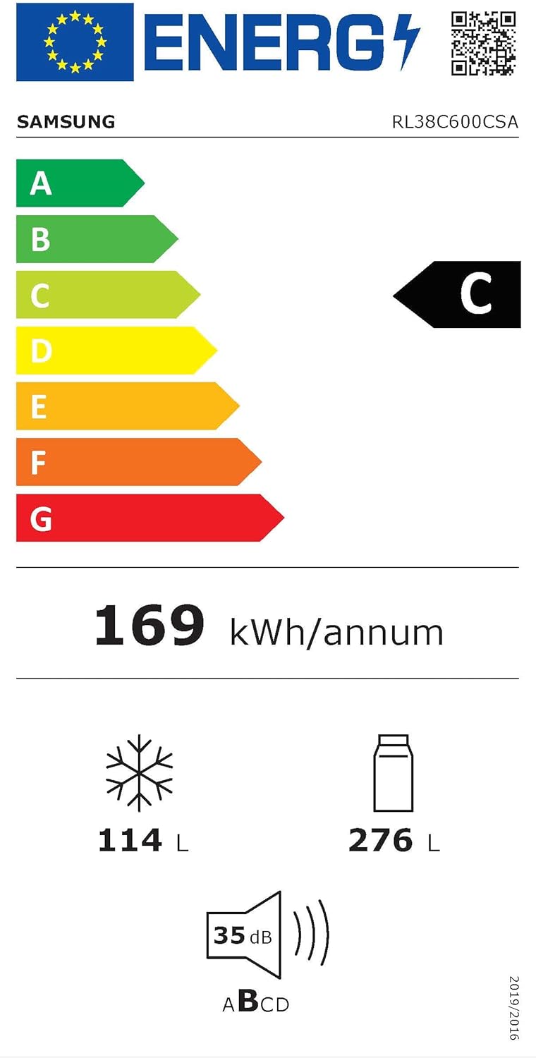 Koel-vriescombinatie, koelkast met vriesvak, 203 cm, 390 l totaal volume, 114 l vriesvak, AI Energy Mode, RVS-look, RL38C600CSA/begane grond