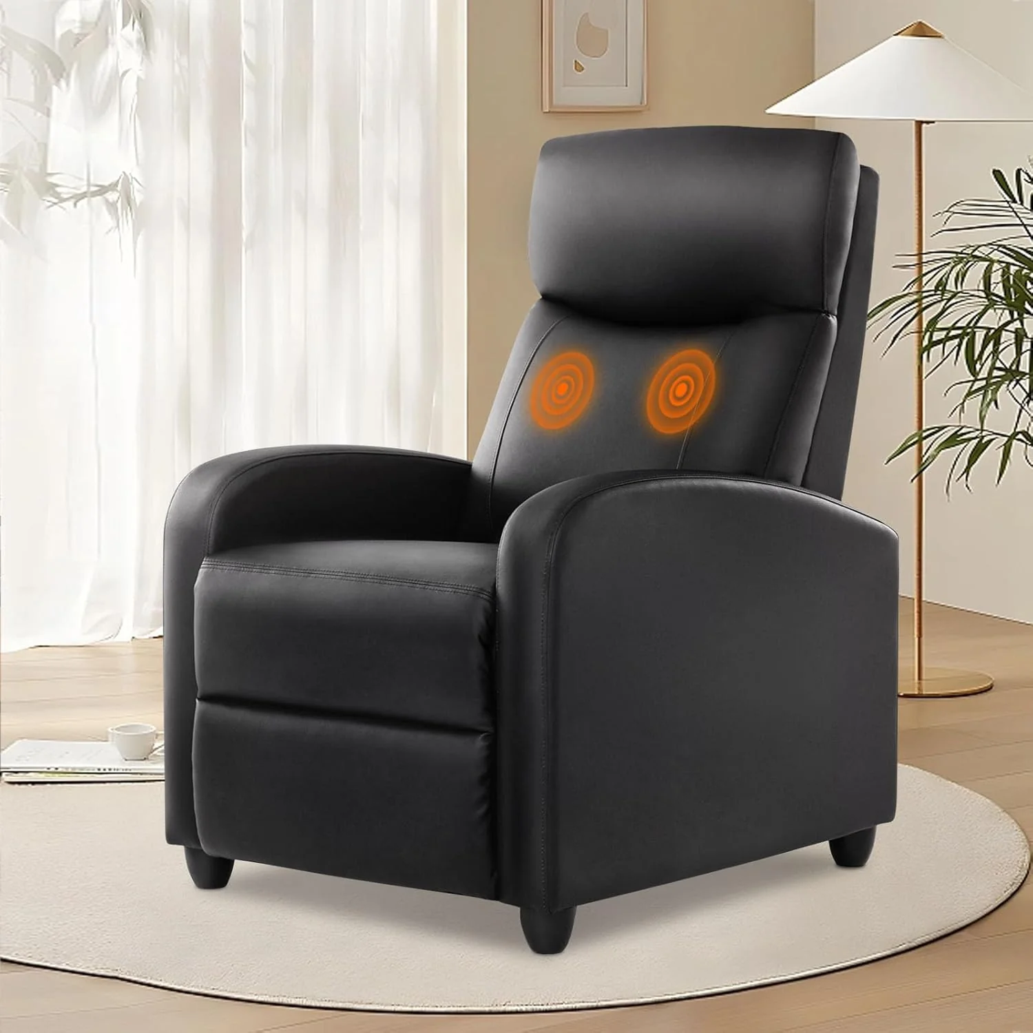 DUMOS Recliner Chair for Adults, Massage Reclining Chair for Living Room, Adjustable Home Theater Seating Single Sofa with Padded Seat Backrest and Footrest, Linen, Grey