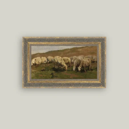 Sheep Landscape Framed Antique Inspired Art