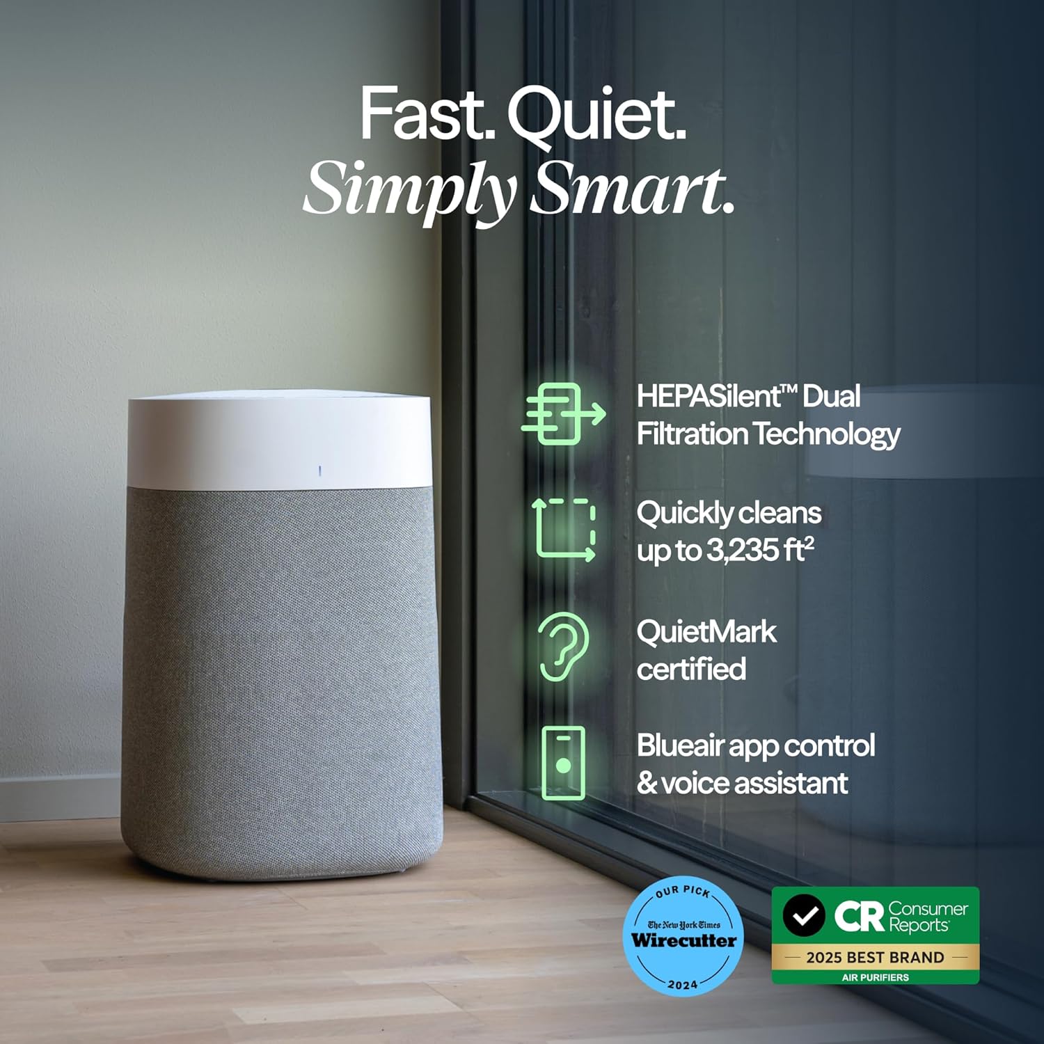 BLUEAIR Air Purifiers for Large Rooms, Cleans 3,048 Sqft In One Hour, HEPASilent Smart Air Cleaner For Home, Pets, Allergies, Virus, Dust, Mold, Smoke - Blue Pure 211i Max