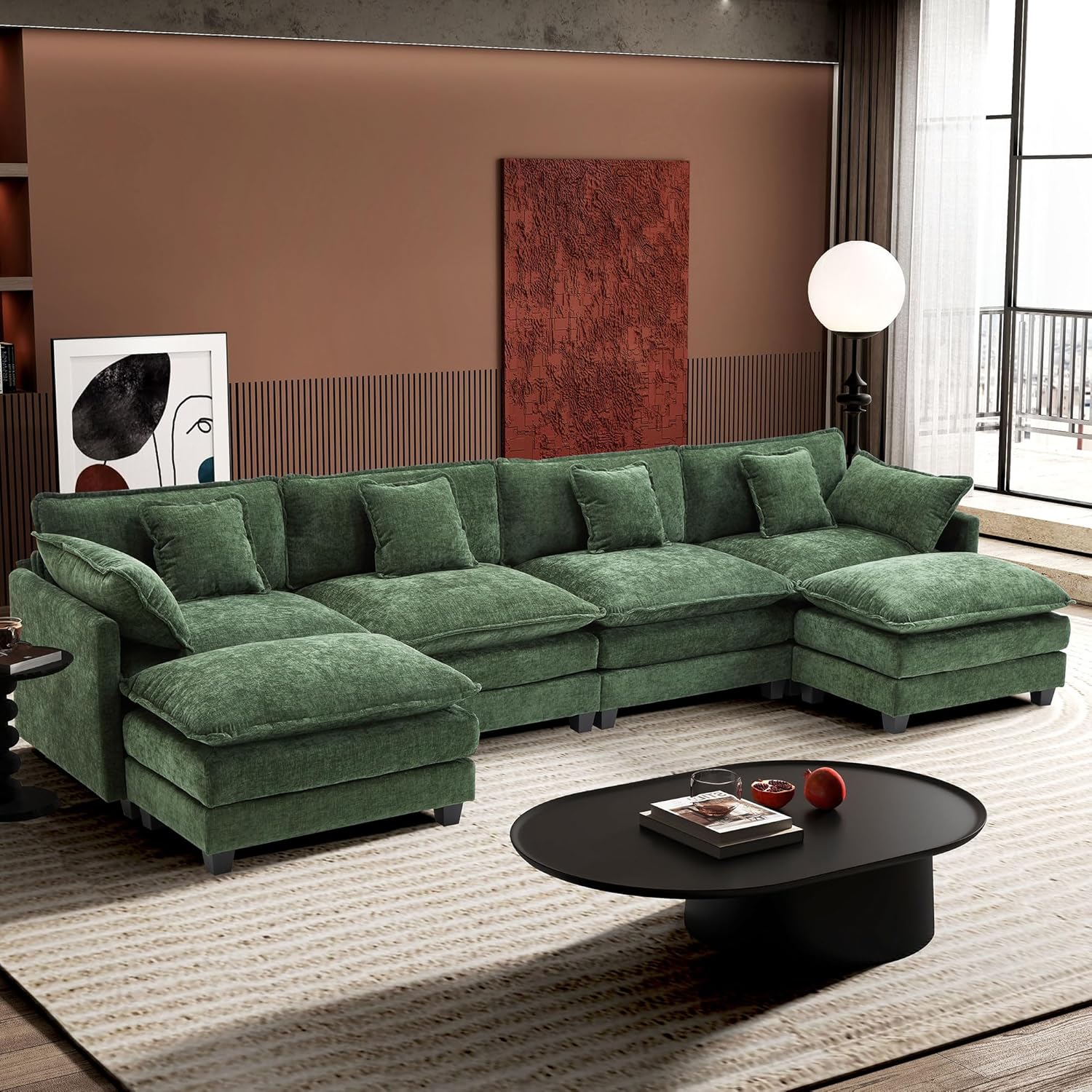111.4 Inch L-Shaped Modern Sofa Modular Cloud Sofa Ottoman 4-Seater Chenille Deep Seat Sofa