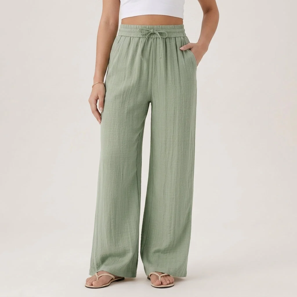 Women��s Wide-Leg Linen Pants Lightweight Breathable Comfort