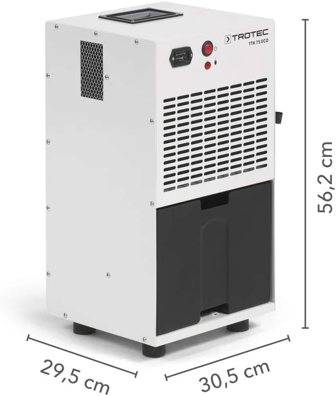 TROTEC Przemysłowy osuszacz powietrza TTK 75 ECO suszarka budowlana, suszenie do pomieszczeń o powierzchni do 90 m² i 230 m³ wydajność osuszania 21 l na dobę, pojemność zbiornika 4 l, filtr powietrza