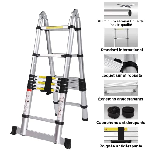Nictemaw 5M Scala Telescopica in Alluminio Scala Retrattile pieghevole, Capacità 150kg (2,5M 2,5M) : Amazon.it: Fai da te
