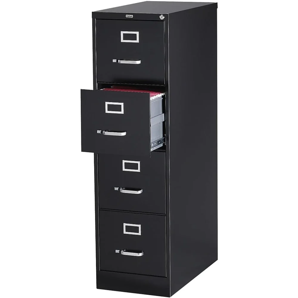 STAPLES 4-Drawer File Cabinet, Lockable, Black, 25"D x 15"W